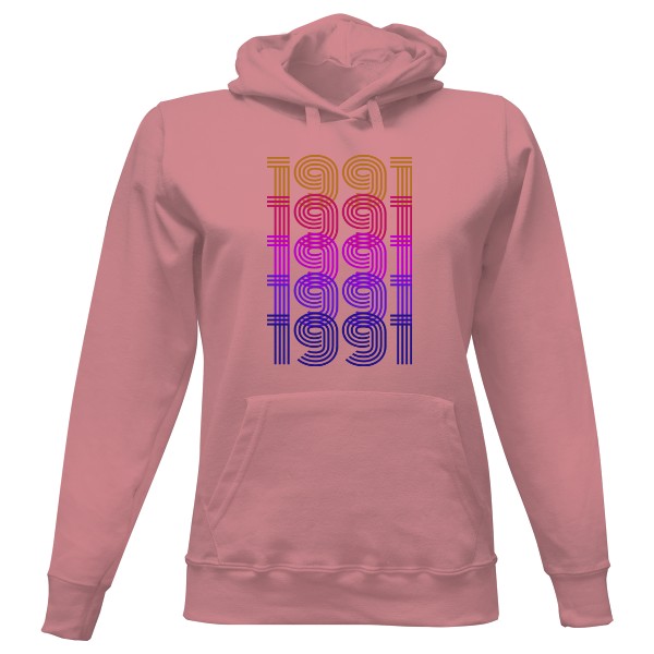 Dámská mikina s kapucí s potiskem 1991 FialovoRůžová Retro