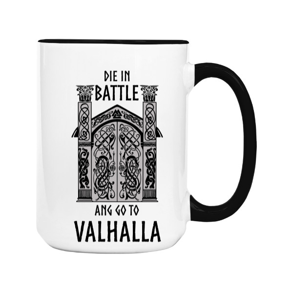 Hrnek velký barevný s potiskem Die in battle go to Valhalla