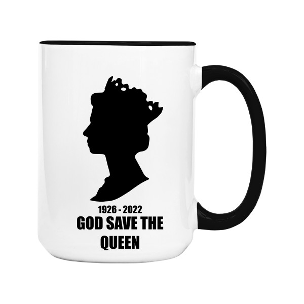 Hrnek velký barevný s potiskem God save the queen Elizabet II