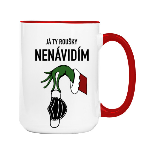 Hrnek velký barevný s potiskem Já ty roušky nenávidím