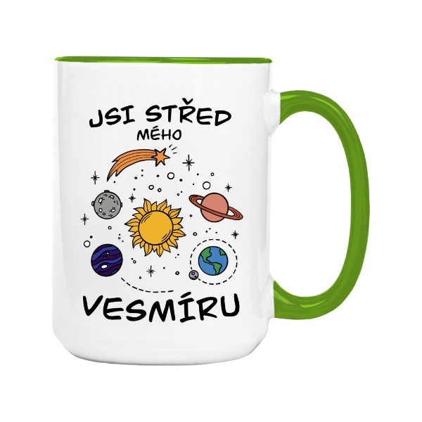 Hrnek velký barevný s potiskem Jsi střed mého vesmíru