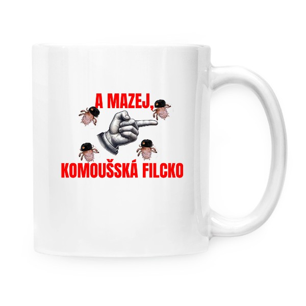 Hrnek malý bílý s potiskem Komoušské filcky