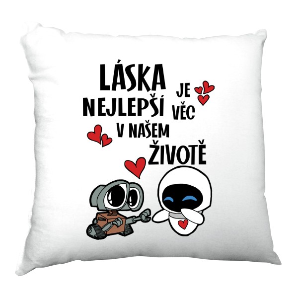 Polštář saténový s potiskem Láska je nejlepší věc