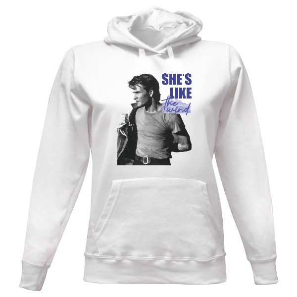 Dámská mikina s kapucí s potiskem Patrick Swayze - She's like the wind