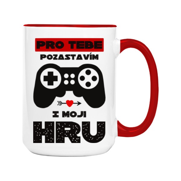 Hrnek velký barevný s potiskem Pozastavím hru