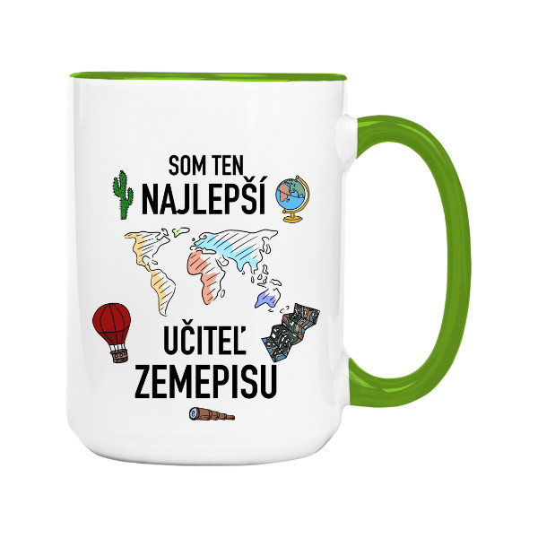 Hrnek velký barevný s potiskem Som ten najlepší učiteľ zemepisu