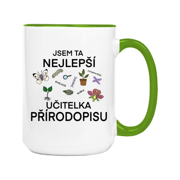 Hrnek velký barevný s potiskem Učitelka přírodopisu - na hrnku