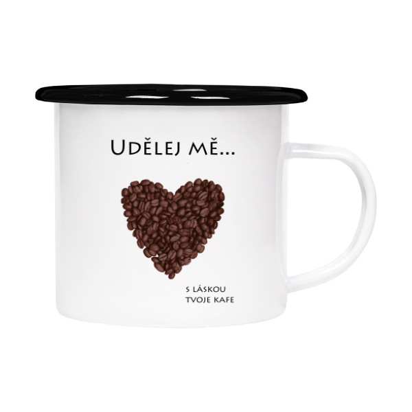 Plecháček - smaltový lem s potiskem Udělej mě ... Kafe