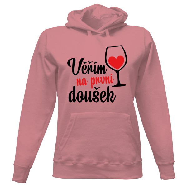 Dámská mikina s kapucí s potiskem Věřím na první doušek - černé