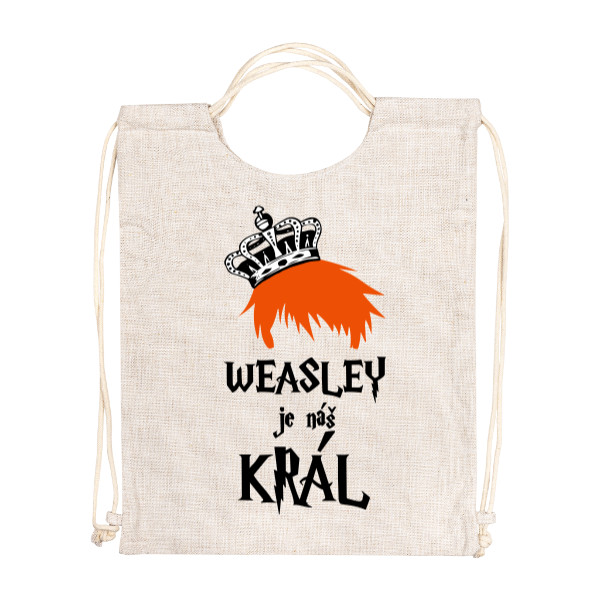 Vak na záda - lněný vzhled s potiskem Weasley je náš král!